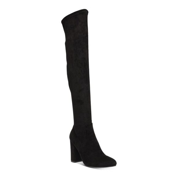 WILD PAIR Womens Black Stretch Bravy Pointed Toe Block Heel Boots 5.5 M - Picture 1 of 4